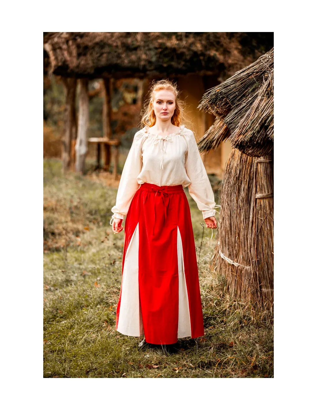Falda medieval modelo Isabella, rojo-natural