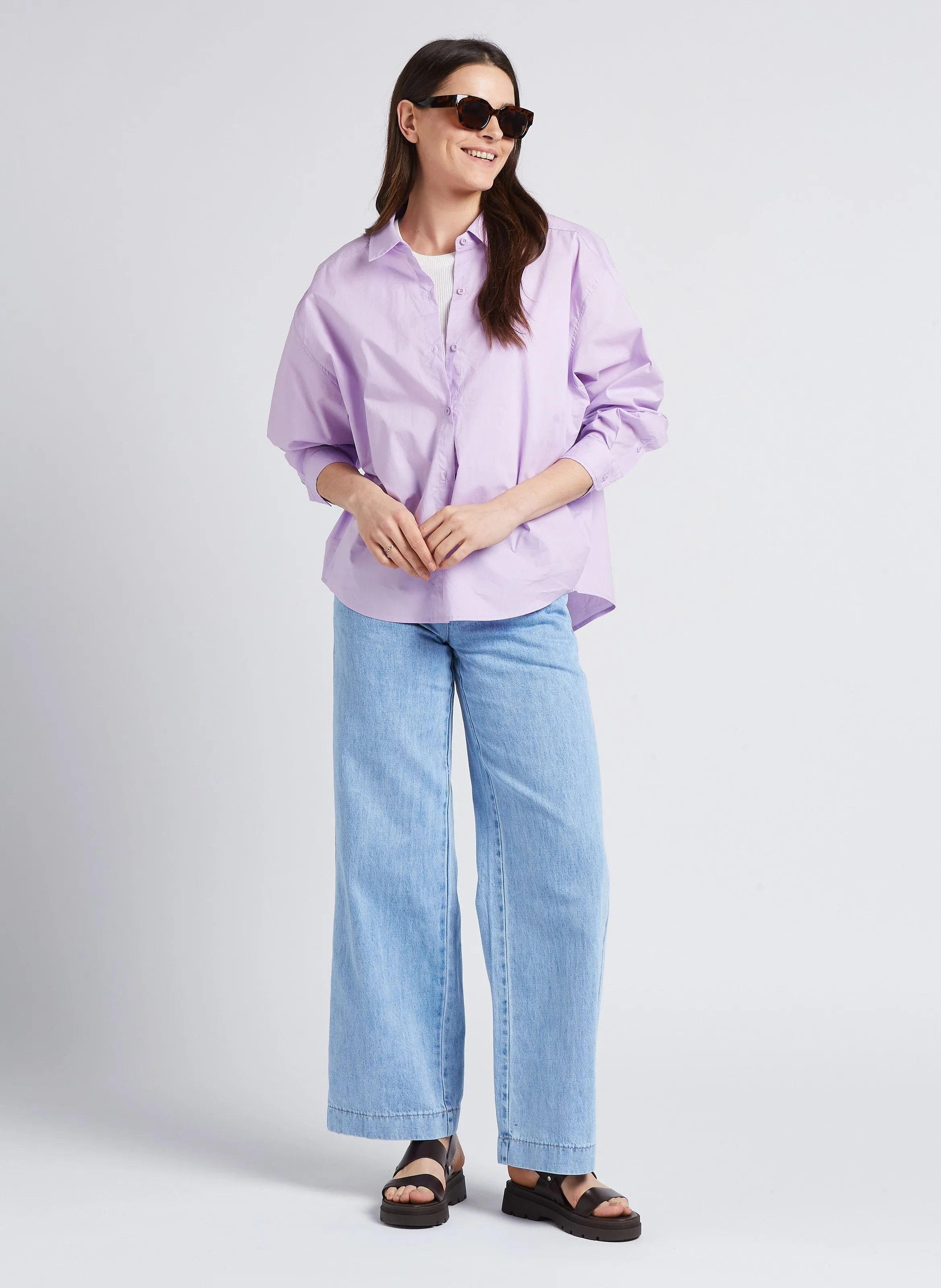 KARL MARC JOHN CONSTANCE - Camisa holgada de mezcla de algodón con cuello clásico en violeta