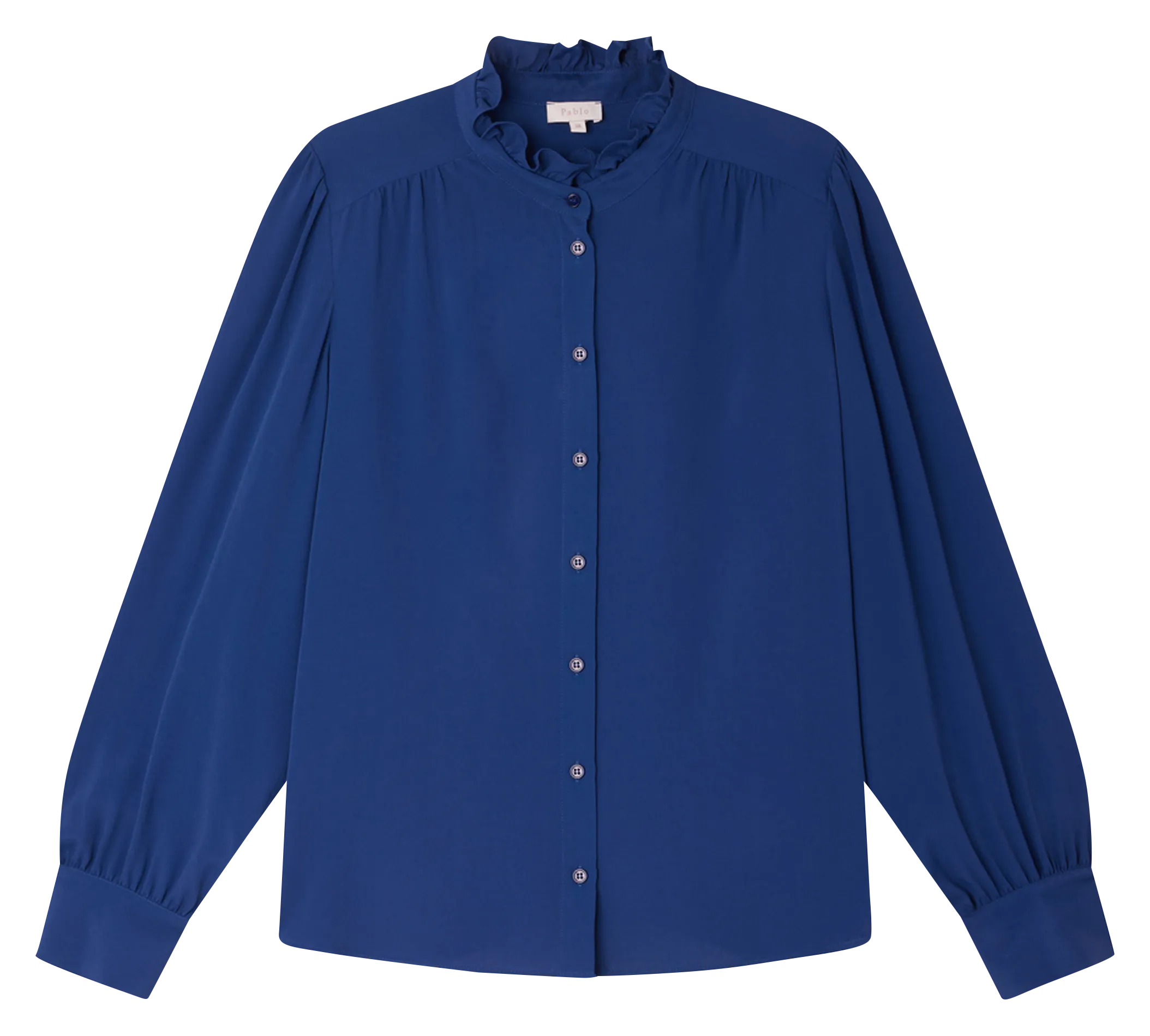 PABLO BRUNHILDE - Camisa fluida recta cuello alto en azul