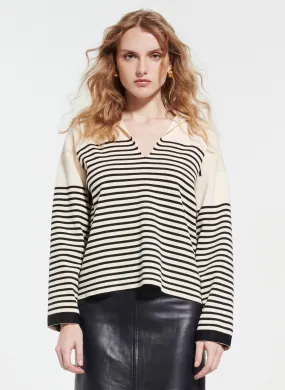 ZAPA NAUTIC - Jersey oversize de algodón a rayas con cuello de pico en rosa